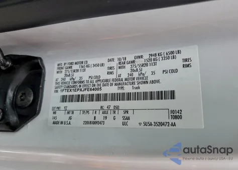 2018 Ford F150 Super Cab z USA, uszkodzony, nr VIN 1FTEX1EPXJFE64005